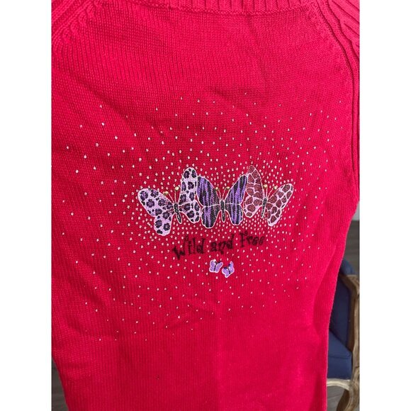 Wild and Free Red Baby Doll Cropped Fitted Short Sleeve Butterfly Sweater - Picture 5 of 9